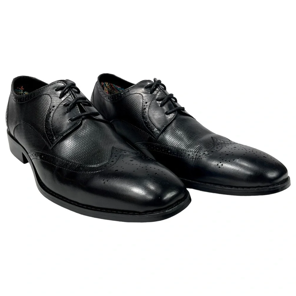Stacy Adam Men’s 11.5 M Black Wing Tip Leather‎ Oxford Derby Lace Up Shoes